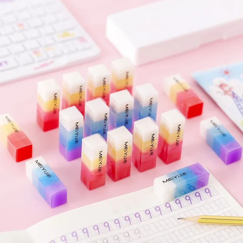 5Pcs Gradient Color Jelly Square Student Eraser Students' Supplies Gift Christmas Gift