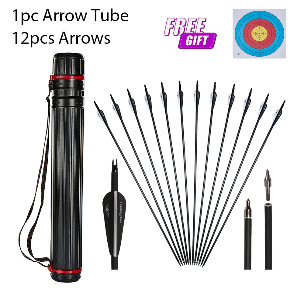 

12pcs 31" Carbon Arrows With Quiver for Archery Bow Spine 500 ID 6.2mm Hunting Shooting Arrows for Recurve/Compound Bow