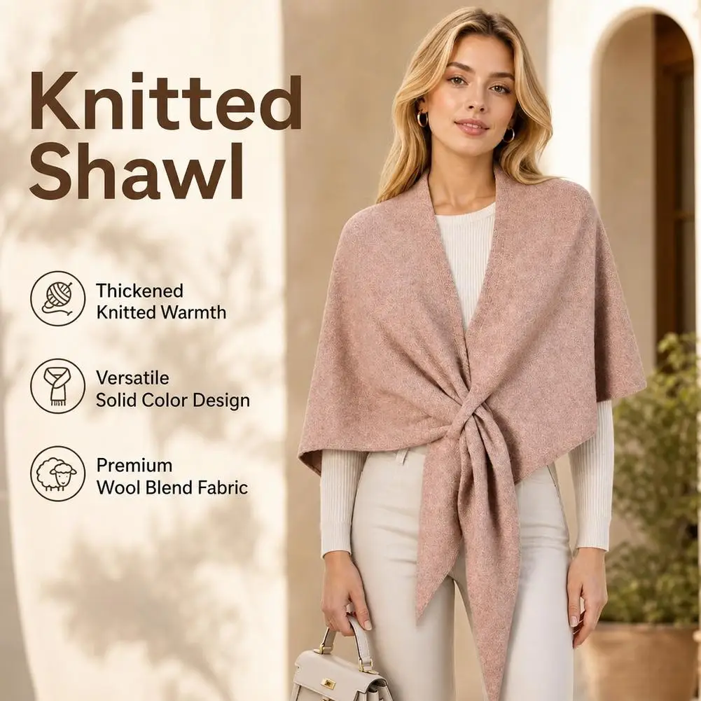 Women Wool Blend Triangle Scarf Wrap Soft Knit Shawl Warm Shoulder Wrap Cover Up for Office Travel Winter Soft Apricot Grey