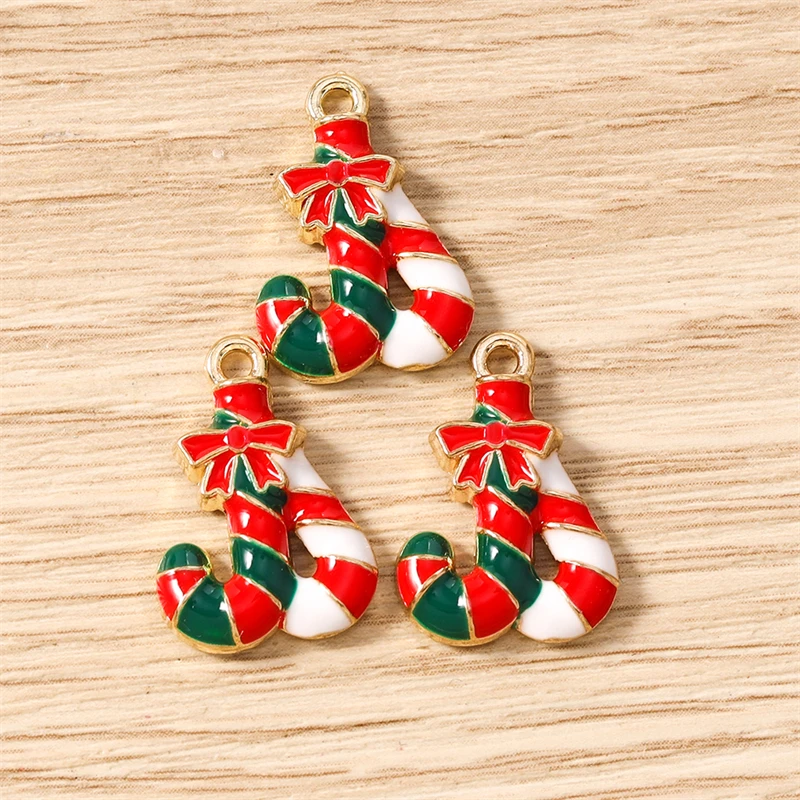10 Stück Niedliche Emaille-Weihnachtsstock-Anhänger für Schmuckherstellung, Neujahrs-Ohrhänger, Halsketten, Armbänder, DIY-Zubehör – Detail 5