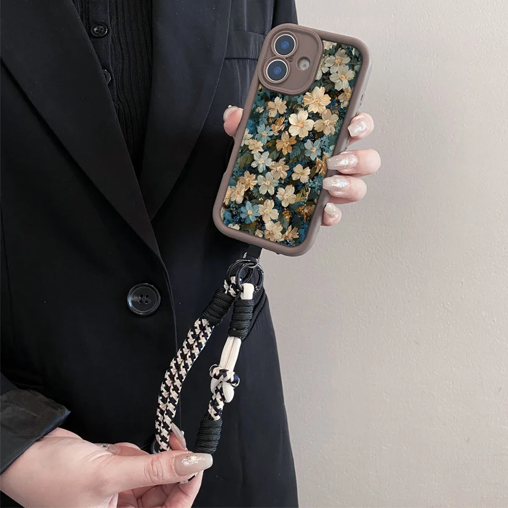 Cxd5레트로 플라워 목걸이 스트랩 케이스 삼성 S24 S25 S23 S22 S21 플러스 울트라 S21 S23 S24 FE 손목 체인 크로스바디 랜야드 커버