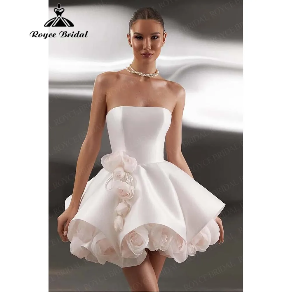 

Romantic Flowers Strapless Short Homecoming Dress 2026 Open Back Puffy Skirt Stain Birthday Dress Vestido De Fiesta Customized
