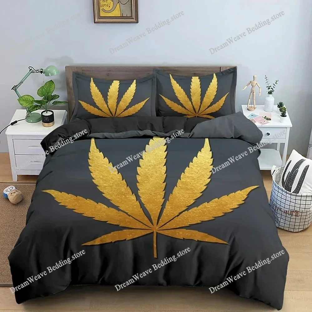 

Psychedelic Weed Leaves Duvet Cover Marijuana Weed Bedding Set Single Double Twin Queen King Size Microfiber Quilt Cover963963