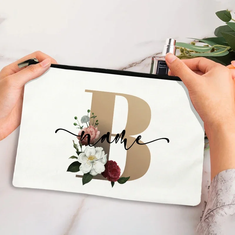 Custom Makeup Bag Bridesmaid Maid of Honor Holiday Wedding Bachelorette Party Gift Canvas Monogram Cosmetic Zipper Pouches