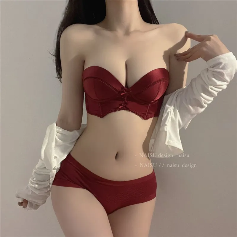 

Sexy Lingerine Set Woman Bralette Panties Wire Free Bra Sets Girl Thick Adjustable Push Up Bras Female Underwear With Strap