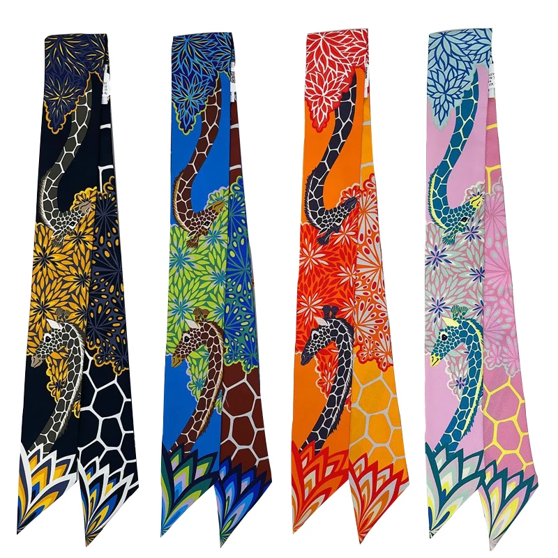 Long Mulberry Silk Scarf Bag Tie Lady Neck Skinny Scarves Hairband Foulard Giraffe Print Brand Lady Neckerchief Ribbon image 5