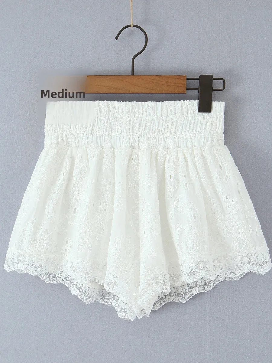 Pantaloni casual da balletto bianco con ricamo pesante in pizzo Pantaloni casual a vita alta con motivo floreale elastico Anti-luce Dimagranti