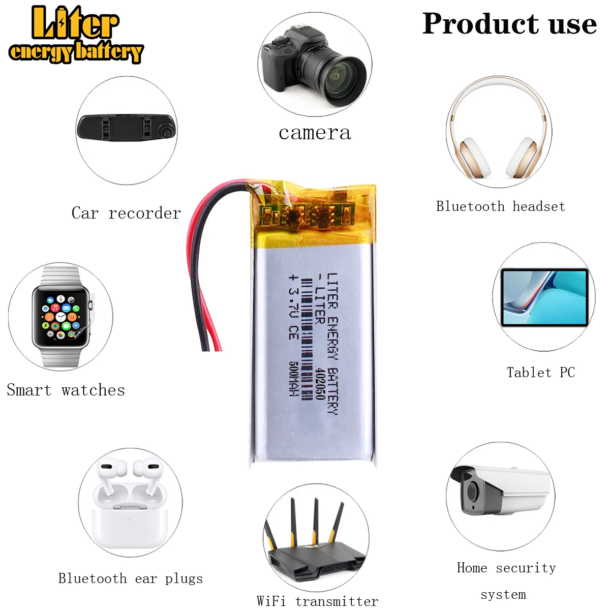 best battery brand 402050 042050 Replacement 382250P MP3 X19 + 3.7V 500mah Lithium Battery