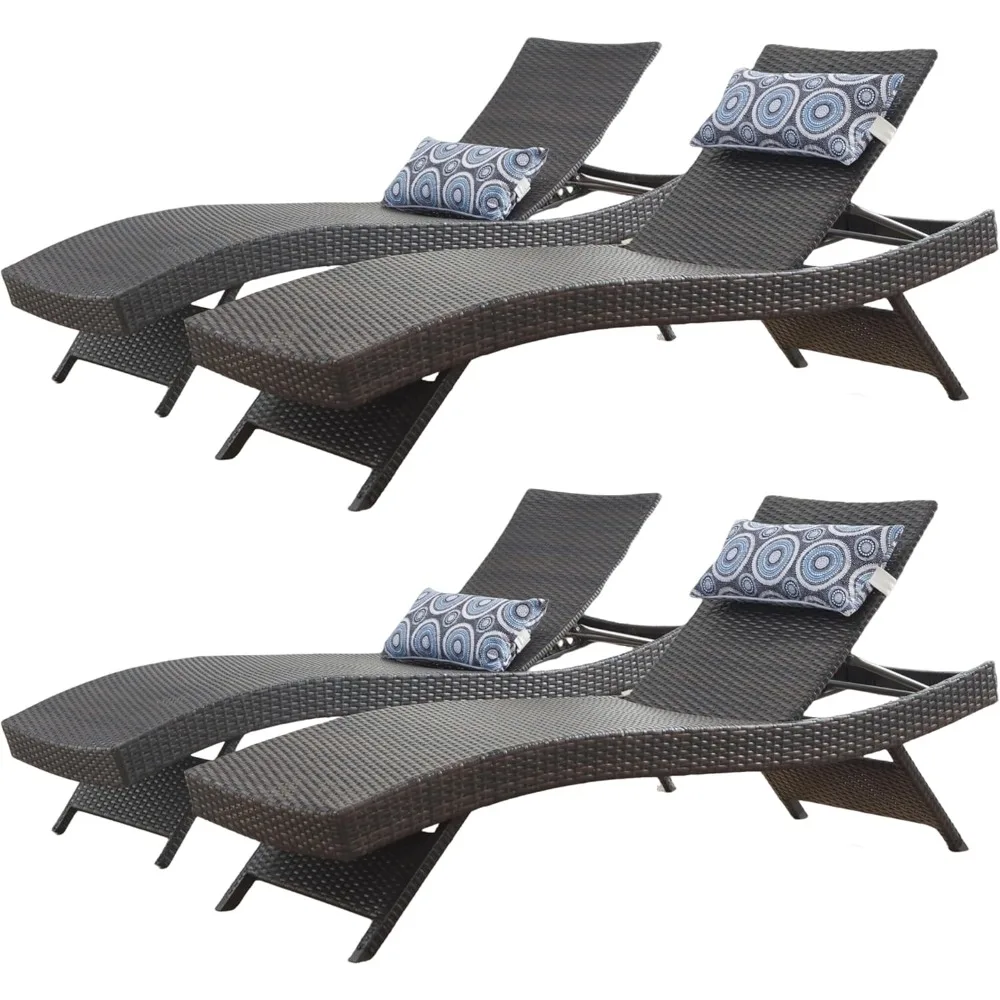 

79'' Long Reclining Chair Set of 4 with Cushions, Outdoor Chaise Lounge Set, Rattan Chaise Lawn Sunbathing Chairs