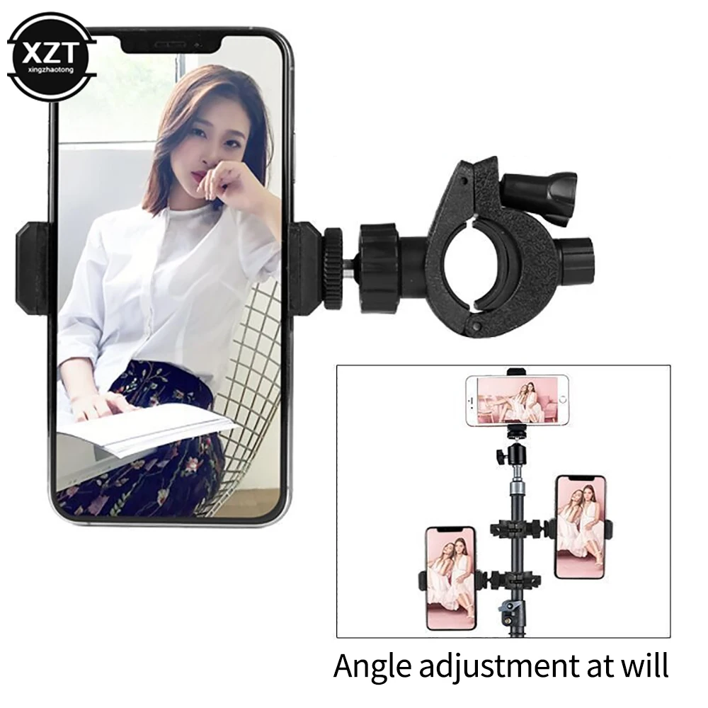 Phone Live Streaming Bracket Automatic Clamping 360 ° Rotating Bracket SLR Camera Mobile Phone Holder for Circular Lamp Tripod