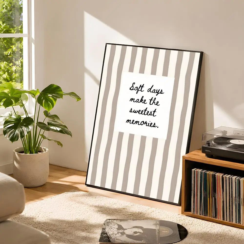 Warm Sand Stripe Serenity Quotes Poster Self Adhesive Matte Wall Art Removable Home Room Decoration