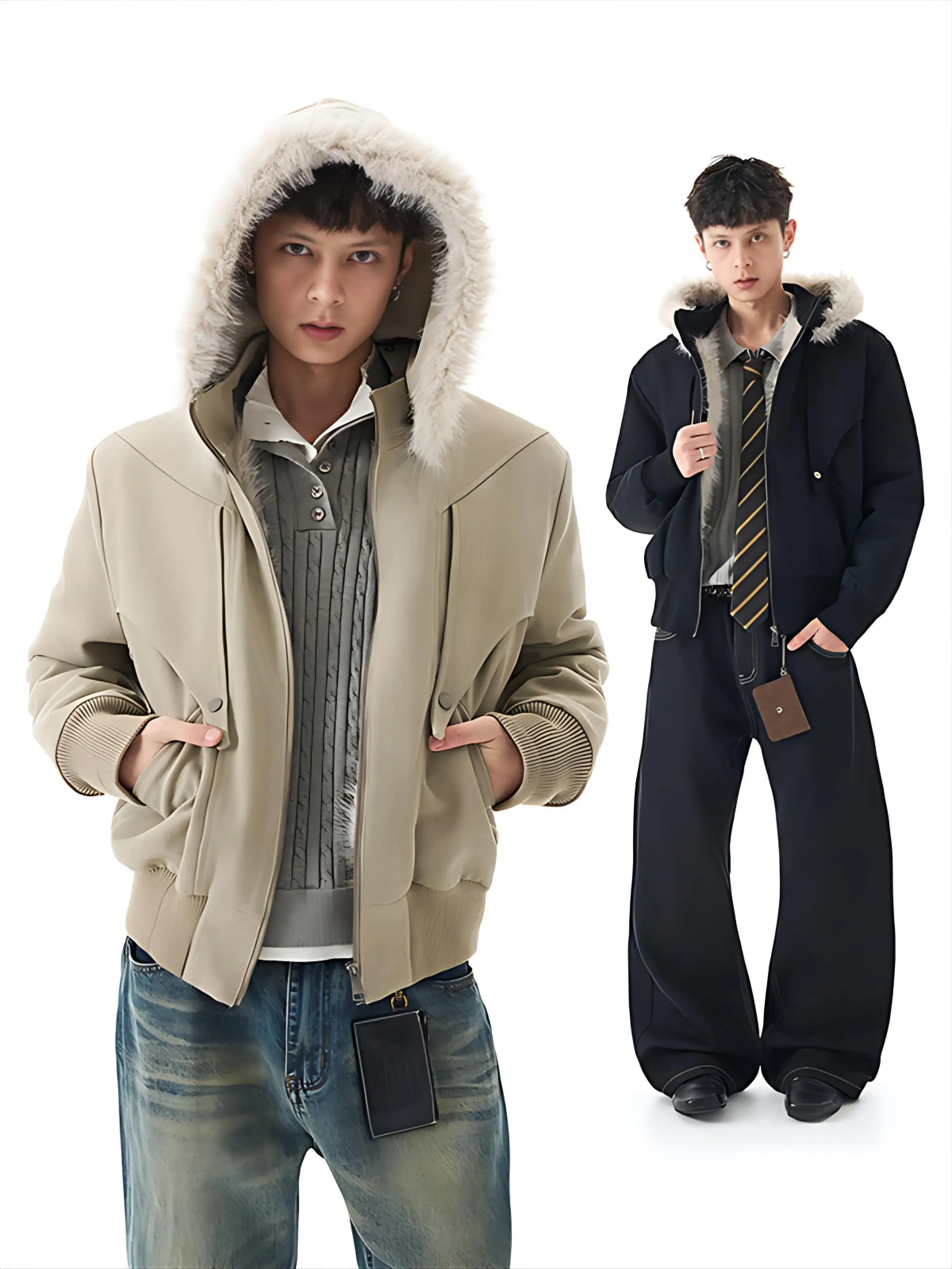 

Fur Collar Yellow Pullovers Mens Peace Symbol Hippie Embroidered Printed 60S Retro Vintage Youth Culture Festival Music Decorate