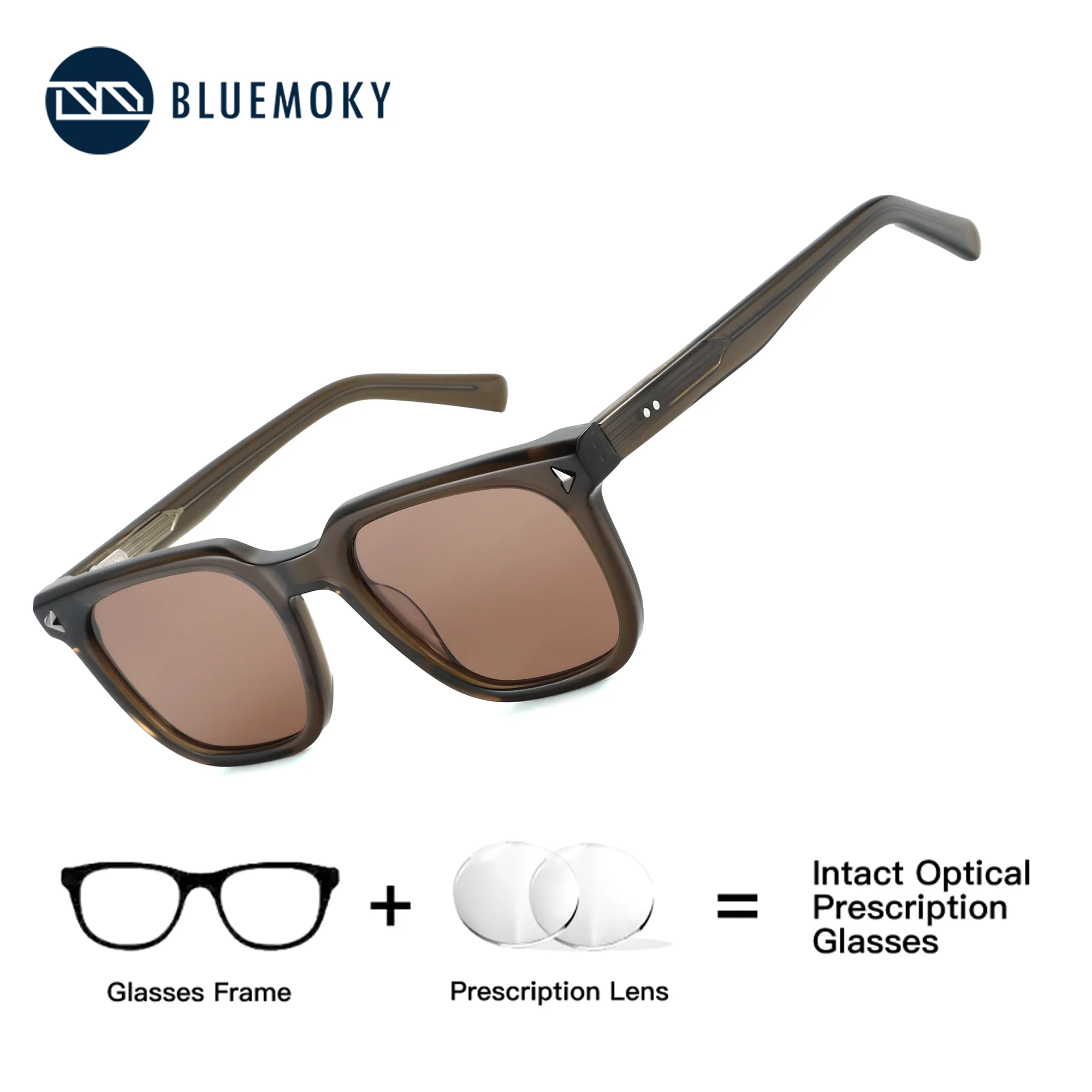 Lunettes de soleil carrées de prescription polarisées en acétate UV400 de taille L BLUEMOKY, verres optiques progressifs pour hommes