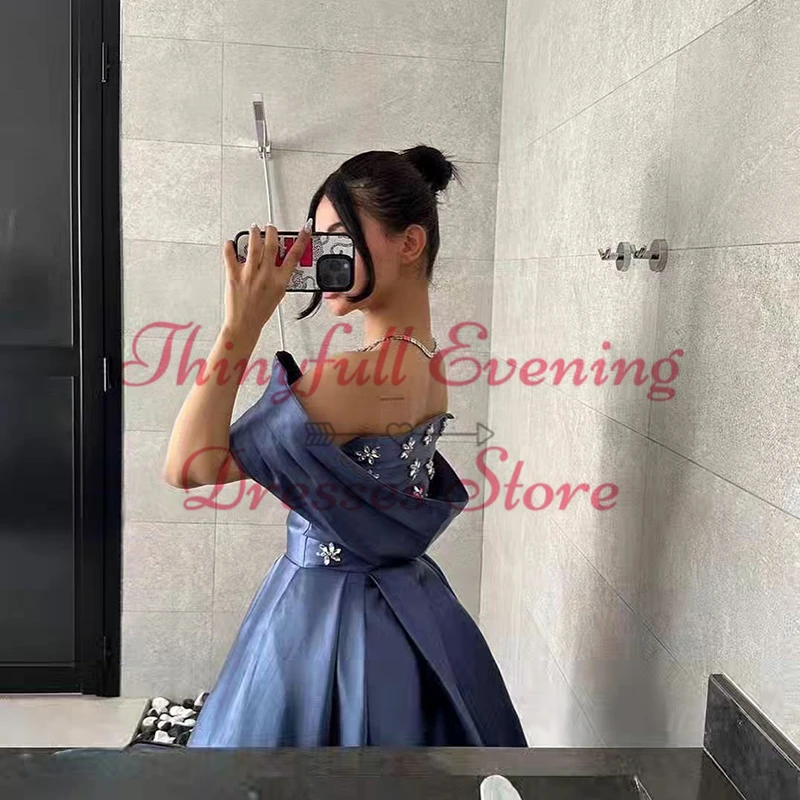 Thinyfull 2025 A-Line Prom Evening Dresses Saudi Arabia Beadings Satin Party Dress Formal Night Cocktail Prom Gowns Custom Size