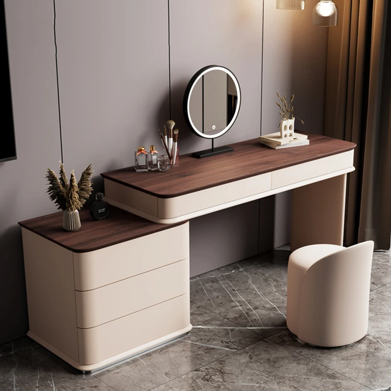 White Desings Minimal Dresser Nordic Led Light Modern Wooden Dressing Table Makeup Mirror Tocador Maquillaje Furniture Bedroom