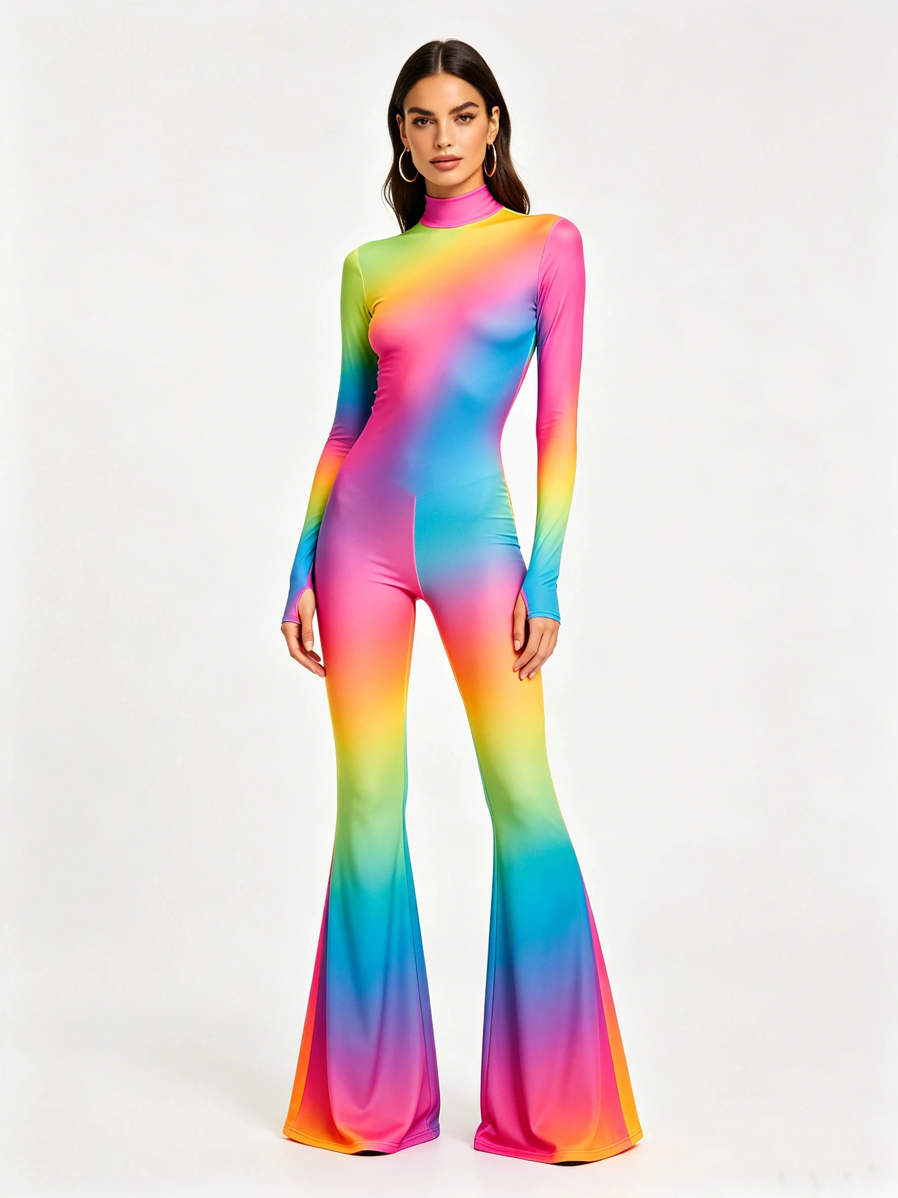Mehrfarbiger Schlaghosen-Body mit Regenbogen-Effekt, ausgestellter Catsuit für Rave-Partys, Halloween, Schmetterlings-Skelett-Jumpsuit-Outfit 2026 – Detail 25
