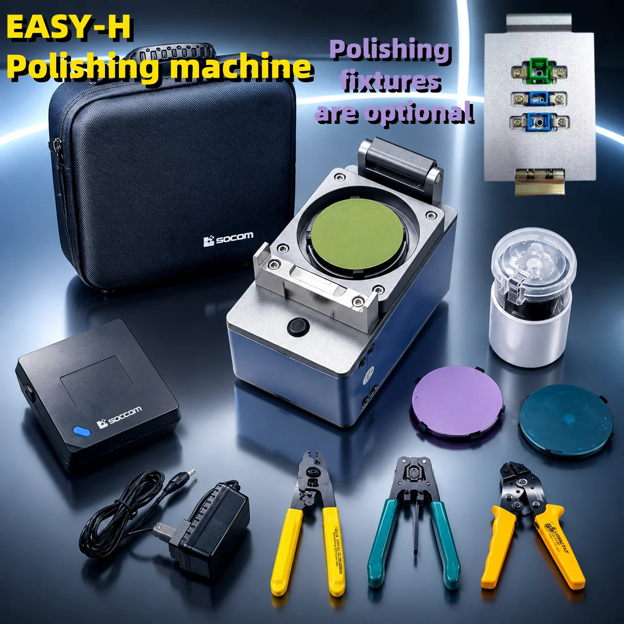 Fiber Optic Termination Machine Handheld Fiber Polishing Grinding Machine Easy-H Fiber Optic Patch Cord Connector Onsite Making