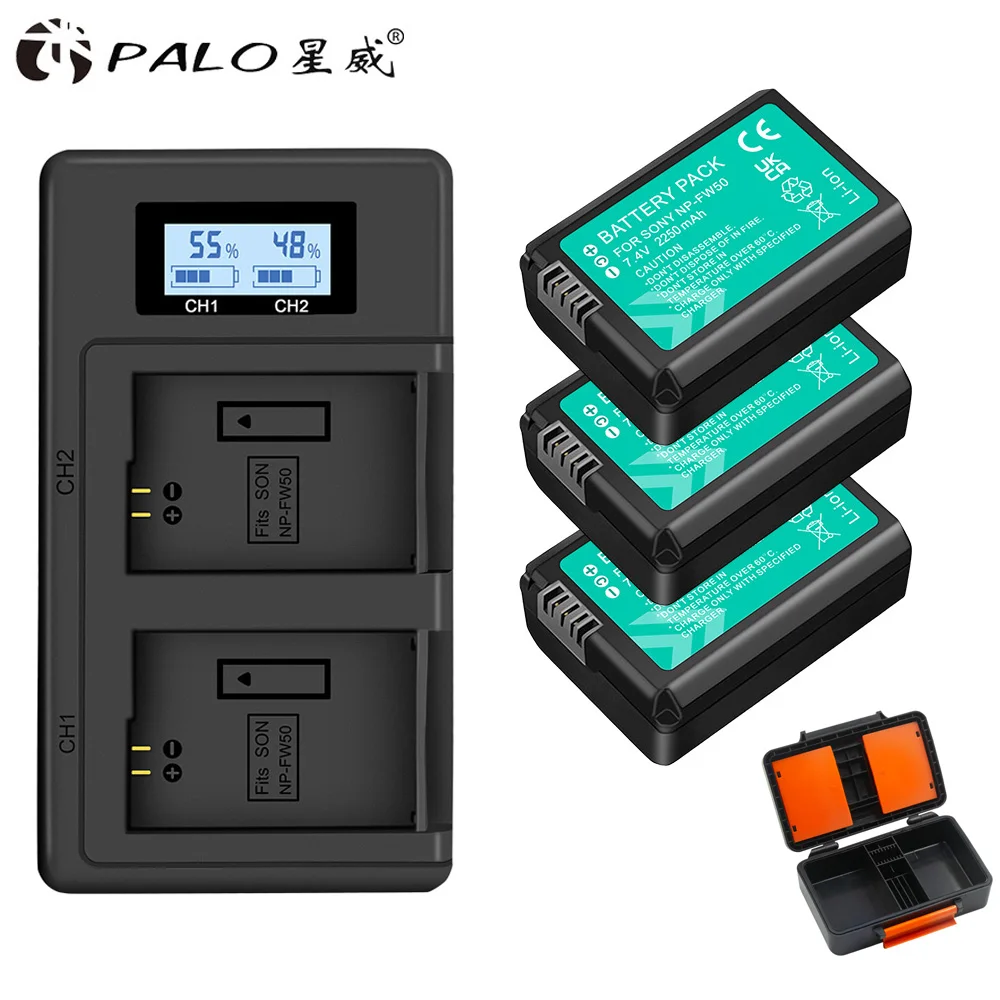 

Palo NP-FW50 NP FW50 NPFW50 Battery + LCD USB Dual Charger for Sony A6000 A6400 A6300 A6500 A7 A7II A7RII A7SII A7S A7S2 A7R