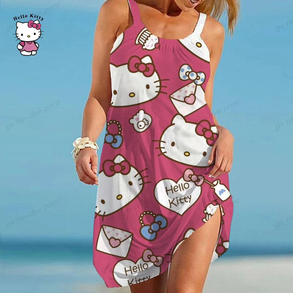 2023 Summer Fashion Sling Print Sexy Skinny Seaside Casual Women's Beach Dresses Hello Kitty Dresses for Women Oversize