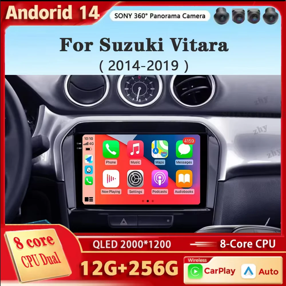 Android 14 Carplay Car Radio For Suzuki Vitara 2014 - 2019 Navigation GPS Multimedia Player stereo wifi+4G Auto DSP BT 360Camera