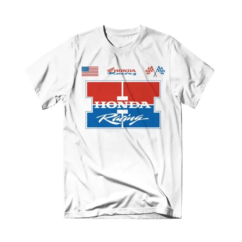 

2025Новая мотоциклетная футболка Honda без крыла, мужская футболка в стиле ретро с принтом, свободный вырез, короткий рукав, хип-хоп, гоночная мужская футболка