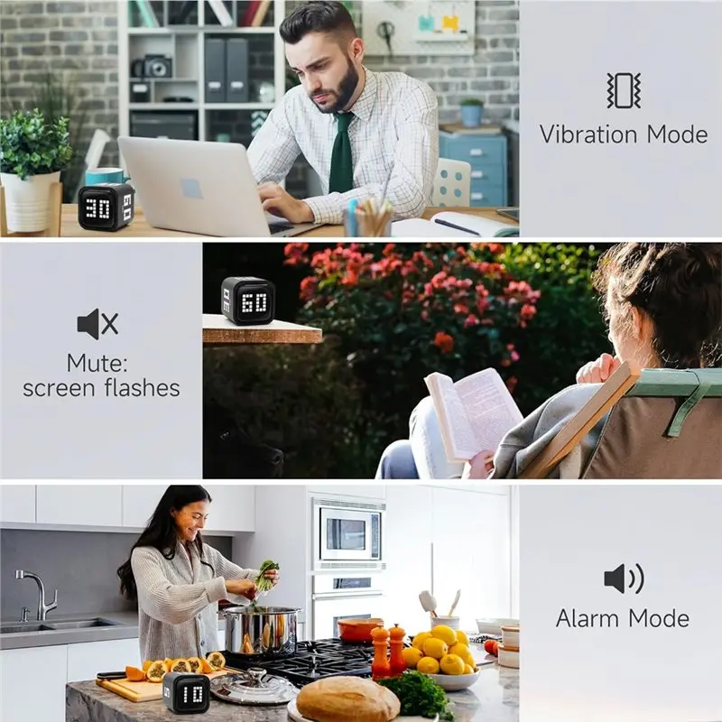 A69epreset Timer 5, 10, 30, 60 Minutes Gravity Sensor For Desk Cube For ADHD, Mute Function Ideal For Work,Study Kitchen