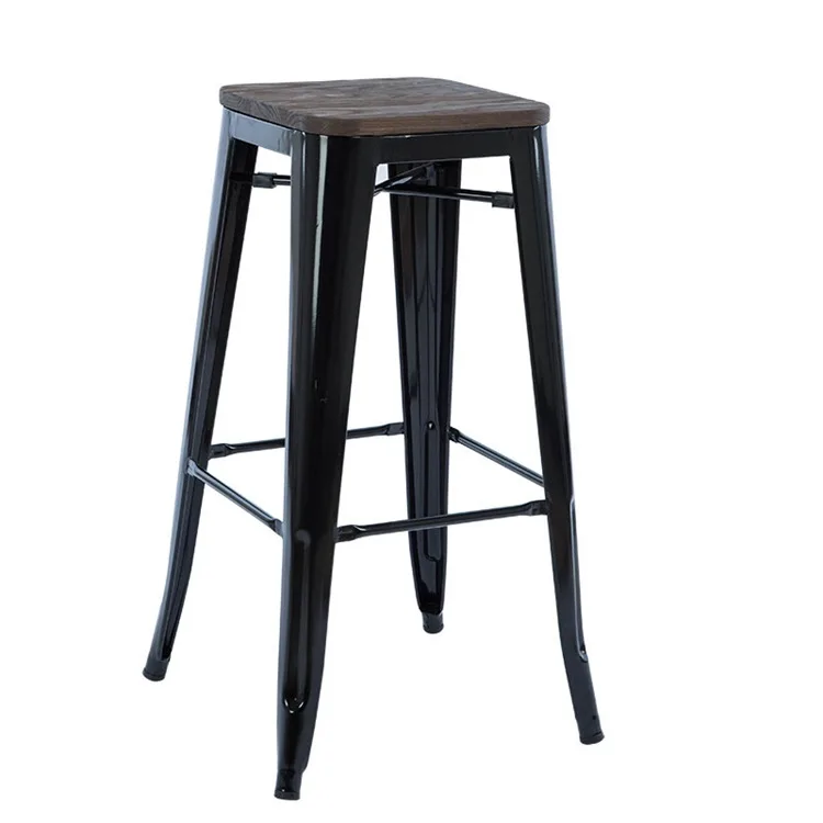 Colorful Iron Bar Stool Wood Seat Cheap Price Chairs Stools