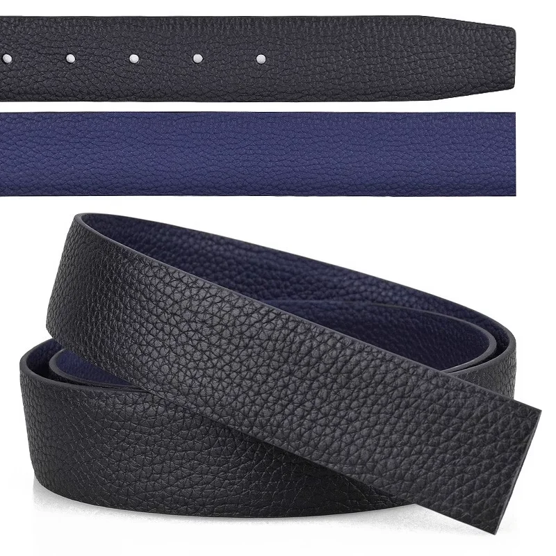 Luxury Lychee Grain Leather Belt Strap, Double-Sided, 8-Buckle Hardware, No Buckle, Custom Made3.4cm