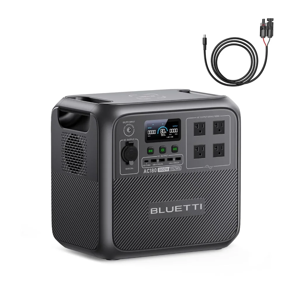 Portable Power Station 1152Wh 1800W LiFePO4, 4 AC Outlets 2700W Peak, 45Min Fast Charge, Camping Off-grid Backup, Custom