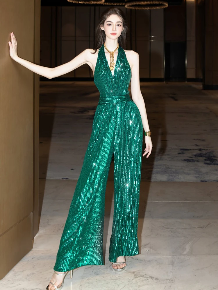 

Элегантное вечернее платье с открытыми плечами и пайетками, женский длинный вечерний наряд, роскошный брючный костюм, свадебная одежда из полиэфирного волокна