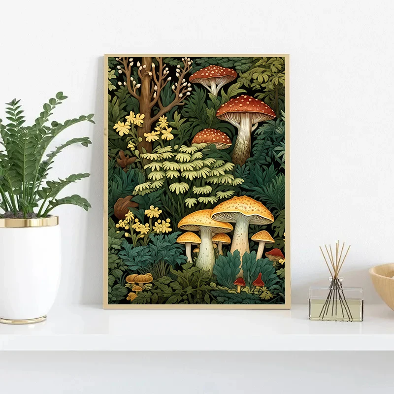 Vintage Mushroom Artwork Posters Prints Jungle Toadstool Canvas Painting Wall Art Pictures for Living Room Home Decoration