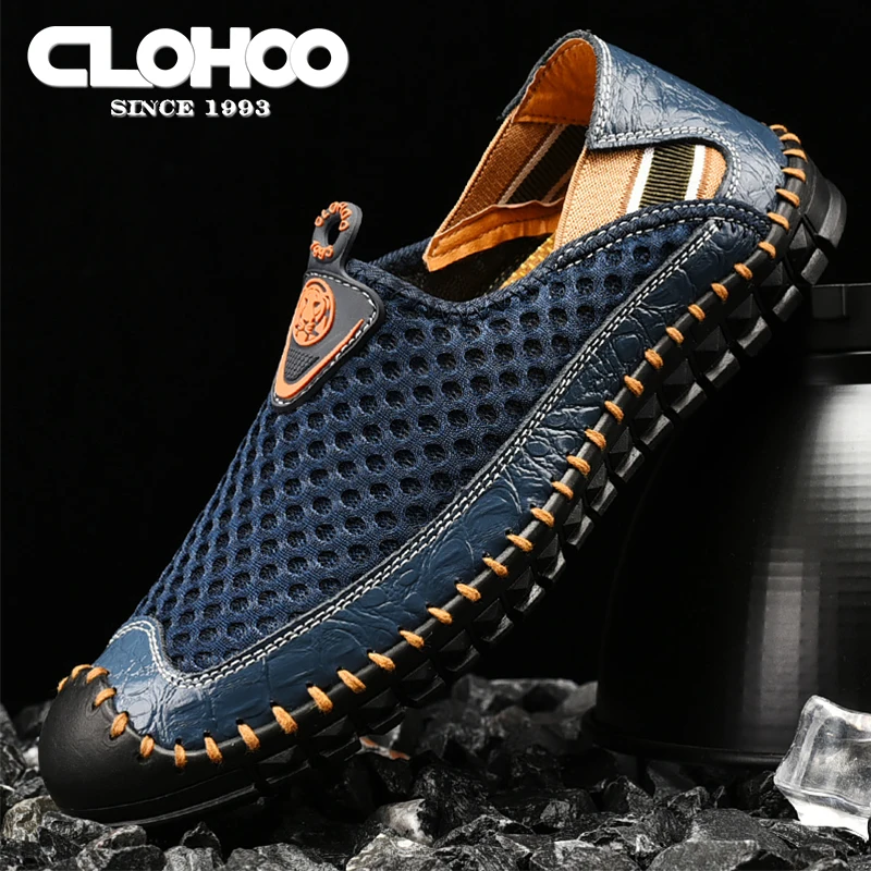 CLOHOO hand-stitched shoes comfortable vacation mesh shoes fashionable versatile men\'s shoes