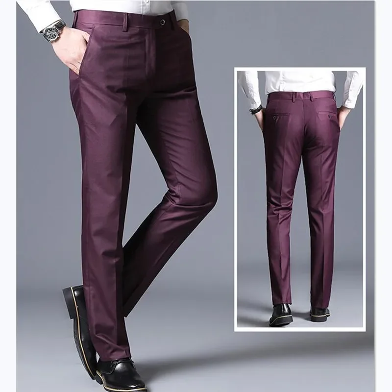 2024 Spring Men's Suit Pants Straight Tube Business Office Pants Men's Formal Solid Color Casual Slim Fit Suit Pants