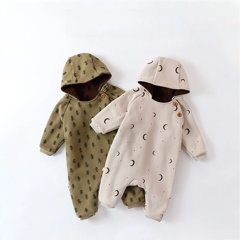 zoetopkid-厚手フリース素材のベビーロンパース、冬用アウター、子供用フード付きの屋外用ウェア、長袖、ジッパー付き、コットン製。