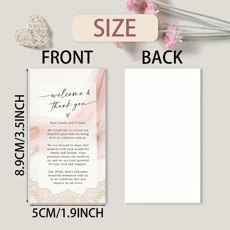 100pcs Wedding Welcome Thank-you Card Set, Wedding/anniversary Greeting Cards, Decorated with Lace and Chiffon