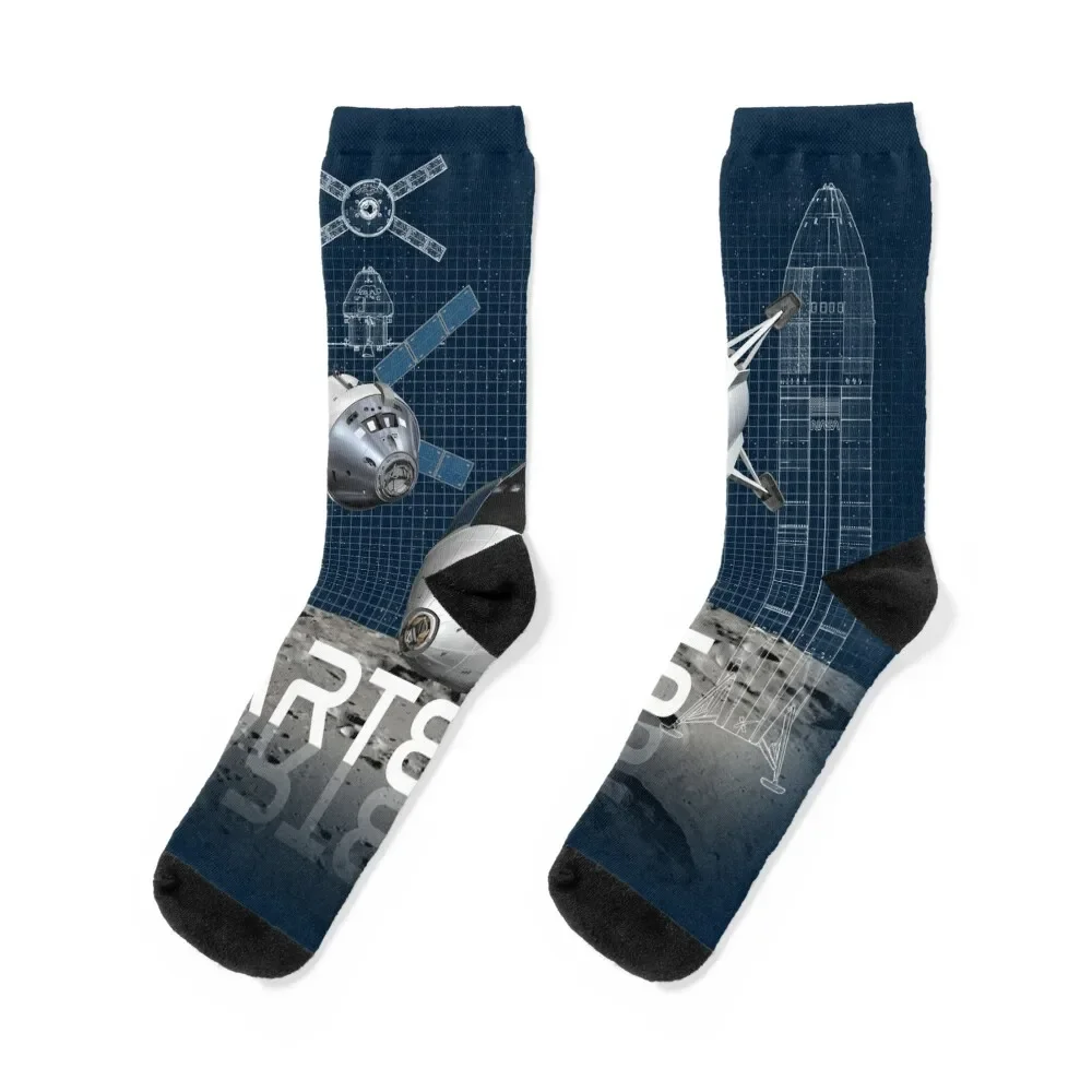 

Lunar Starship HLS and Orion spacecraft Socks luxury hiphop fashionable hiking Socks For Women Men's