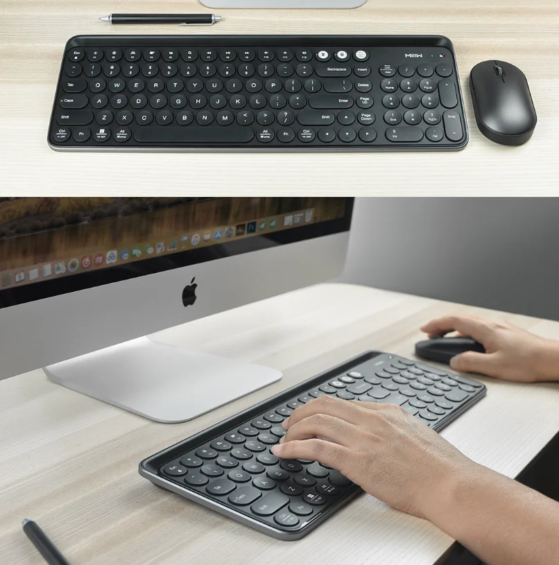 MIIW Wireless Dual Mode Keyboard Bluetooth 4.0 and 2.4GHz USB 102 Key Full Size Multi System Compatibility One Click Switching