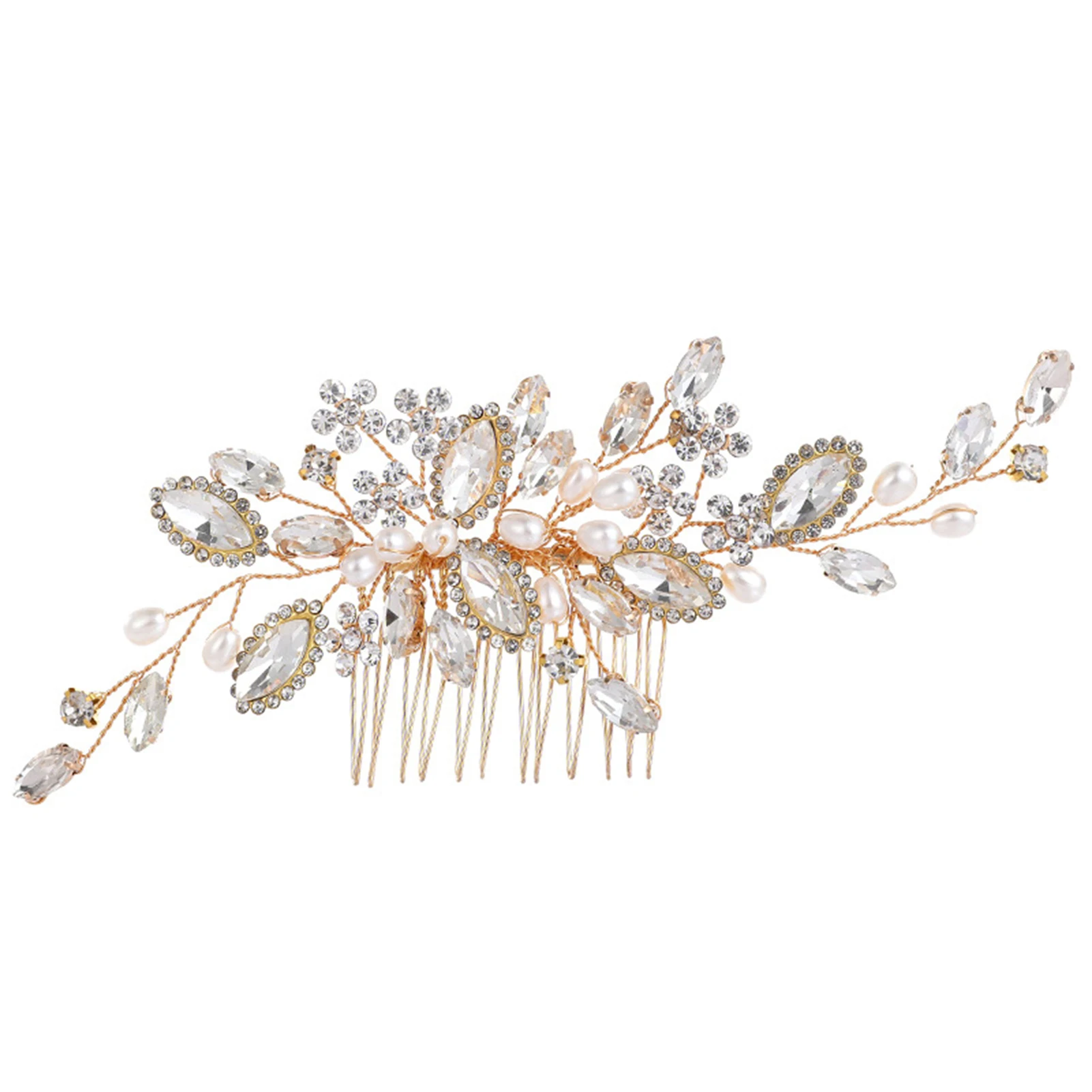 Pearl & Rhinestone Bridal Side Hair Comb Woman Elegant Alloy Comb Barrette for Princess Party Favors Accessories