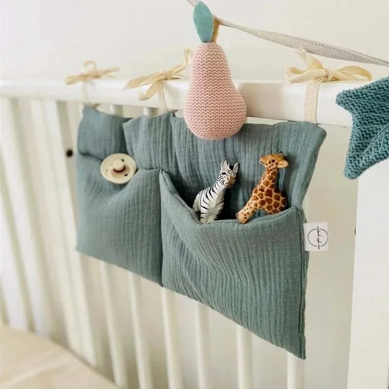 Baby Bedside Storage Bag Baby Crib Organizer Hanging Bag for Baby Essentials Multi-Purpose Newborn Bed Hanging Diaper Toy Tissue