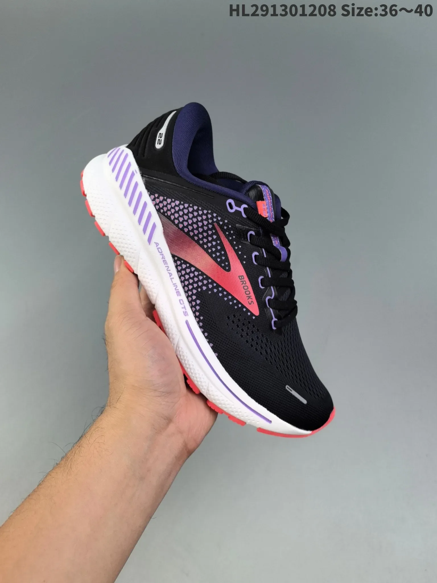 BROOKS Adrenaline GTS 22 Running Shoes Black Purple Coral Women Long-Distance Road Sport Training Casual Sneakers