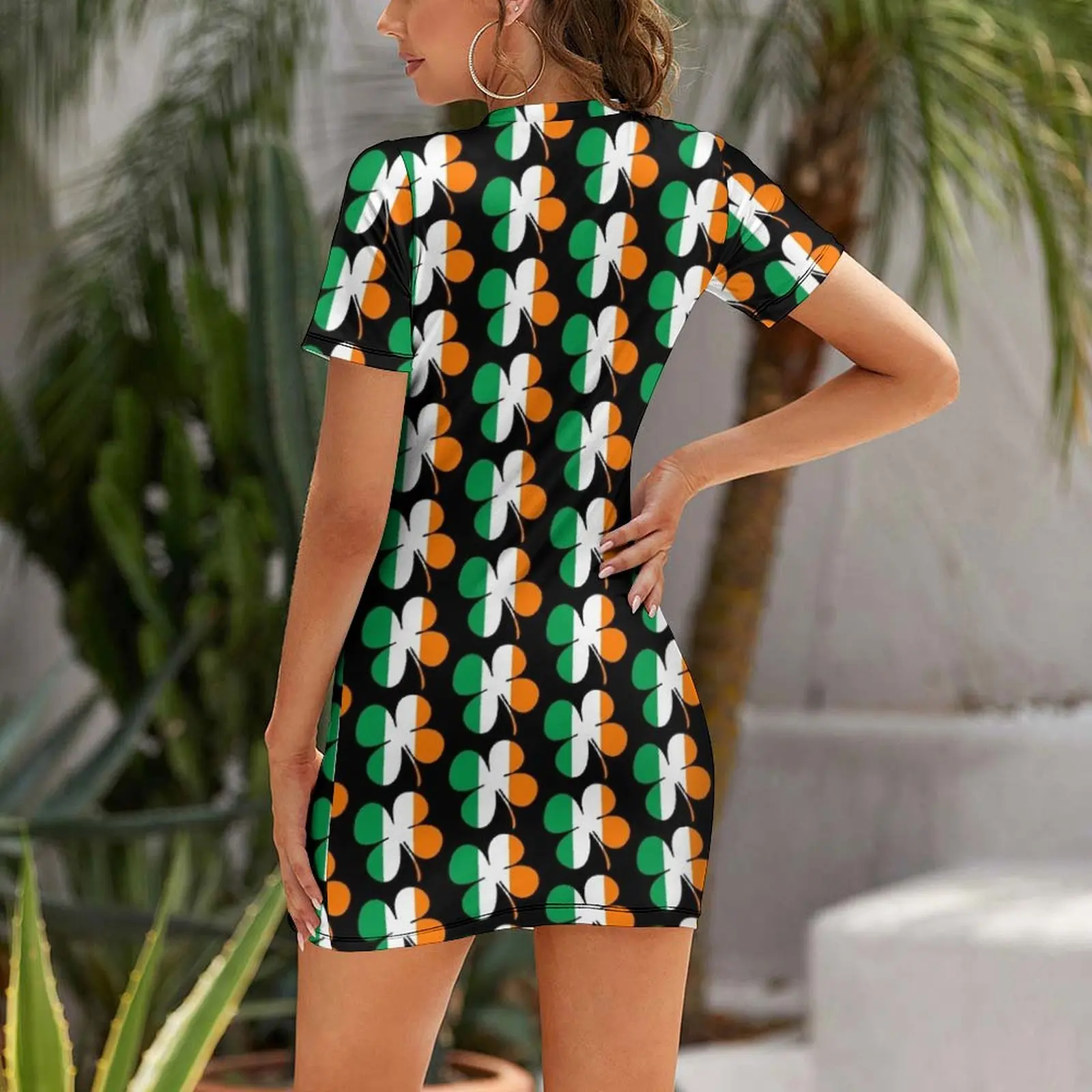 Ireland Flag Shamrock Irish Four Leaf Clover Short Sleeved Dress Woman fashion elegant women's sets Dress