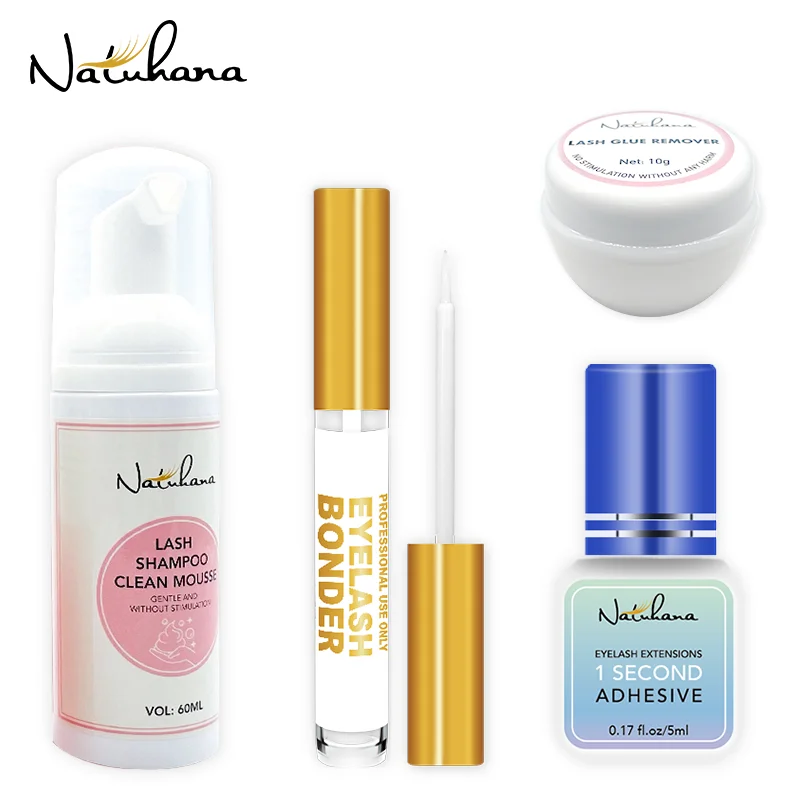 

NATUHANA 4pc/lots Grafting Eyelash Extension Glue Cream Remover Non-irritating Plant Lashes Gel Remover Adhesive for Makeup Set