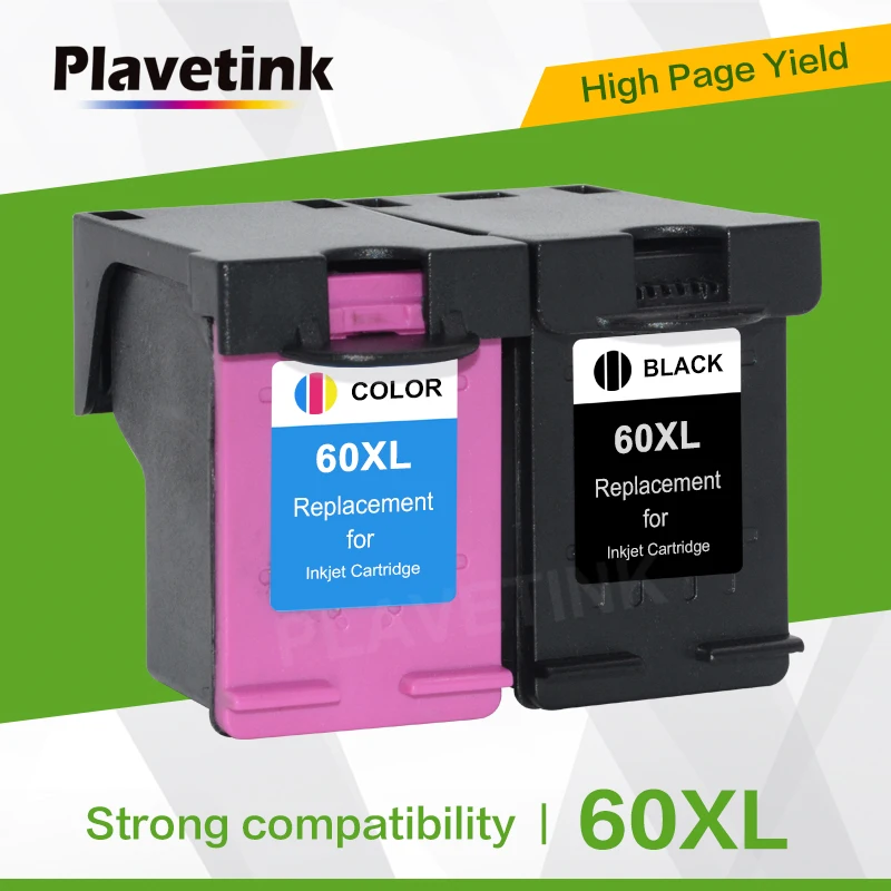 Plavetink 2x Replacement ink Cartridge for HP 60 60XL for Deskjet D2530 D2545 D2560 D2563 D2500 F4200 D2566 D2568 F4210 Printer