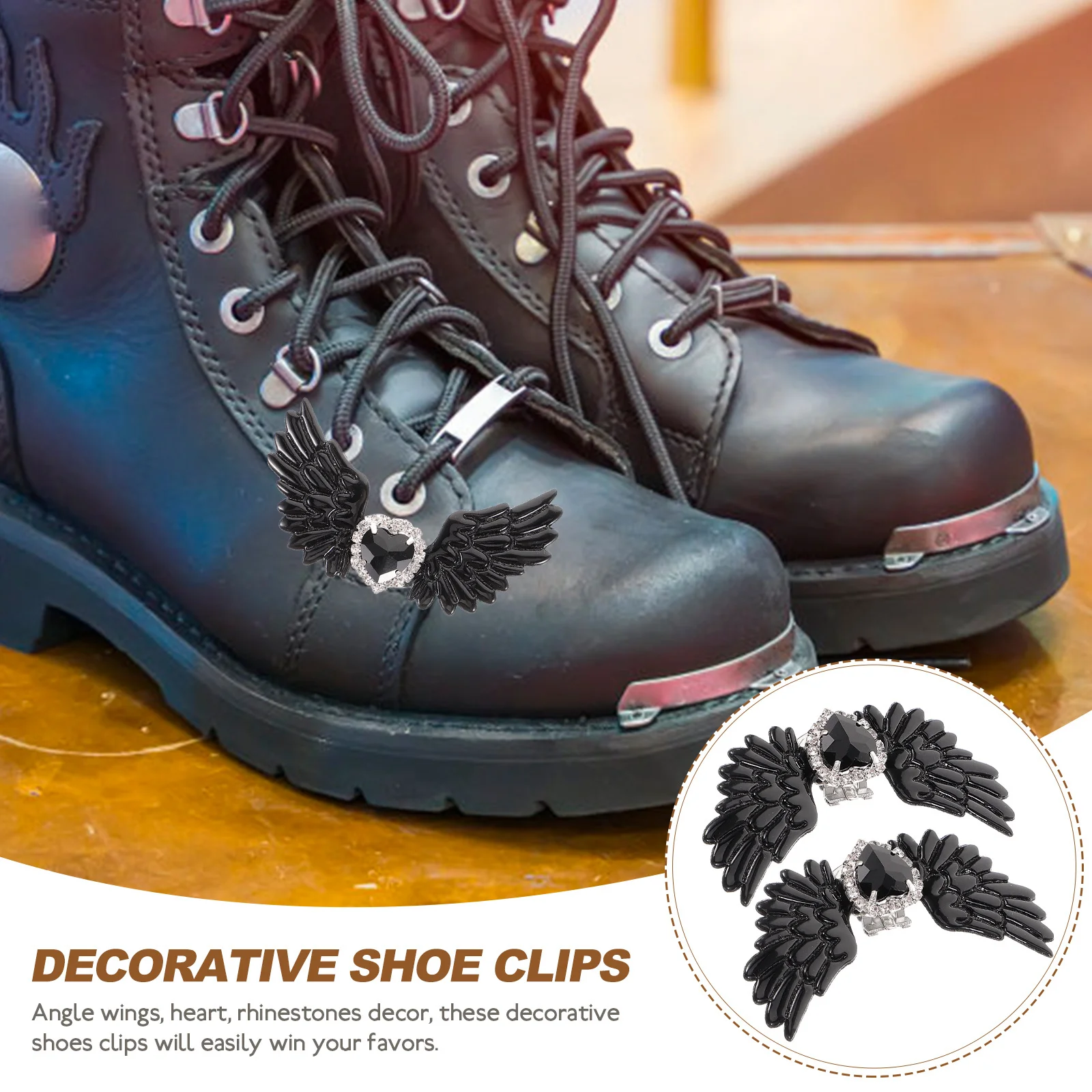 

1Pair Angel Wings Shoe Clips Rhinestone Decorative Buckles for Women Heart Charm Embellishment Wedding Party Pumps Accessories