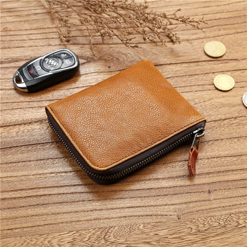 Genuine Leather Wallet For Men Women Vintage Oirignal Cowhide Short Zipper Women's Purse With Coin Pocket Bag Card Holder Female