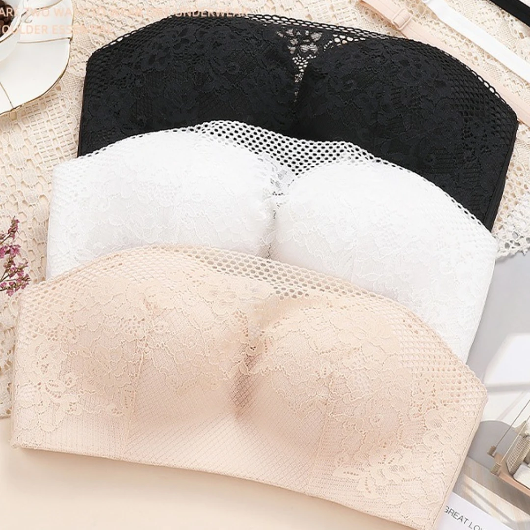 Women's Strapless Underwear Steel Ring Bra Wrapped And Strapless Lace Women's Anti Slip Small Chest Gathering