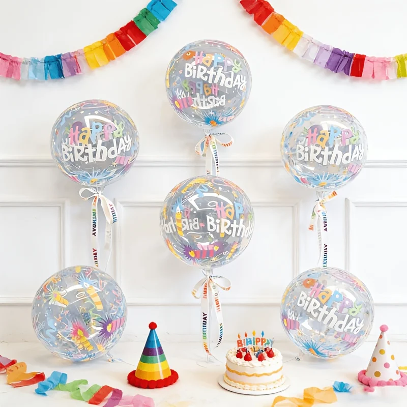 5/10 Bunte Happy Birthday Bobo-Ballons, klare, runde, transparente Bubble-Ballons in verschiedenen Farben für Hochzeits- und Geburtstagsfeier-Dekoration – Detail 2