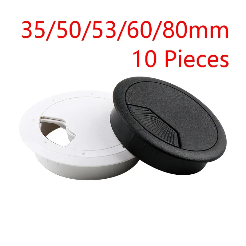 10pcs 35mm 50mm 53mm 60mm 80mm Desk Table Plastic Cable Hole Cover PC Computer Desk Round Wire Tidy Grommet Cable Organizer