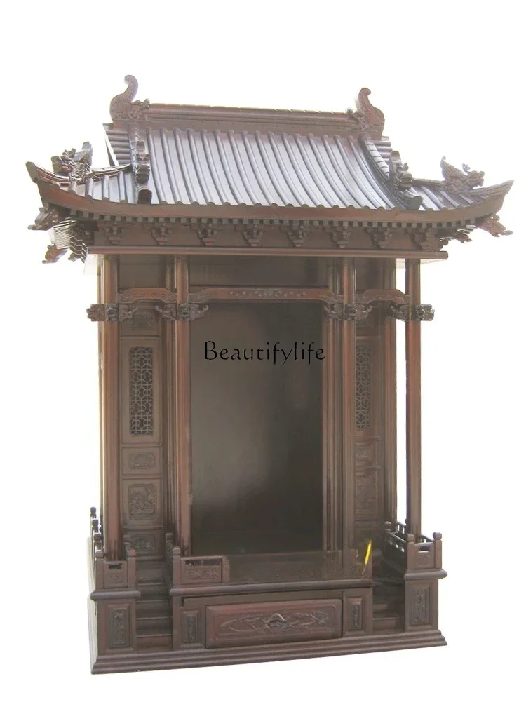

01Imitation palace-style shrine roof with door camphor wood table Buddhist platform