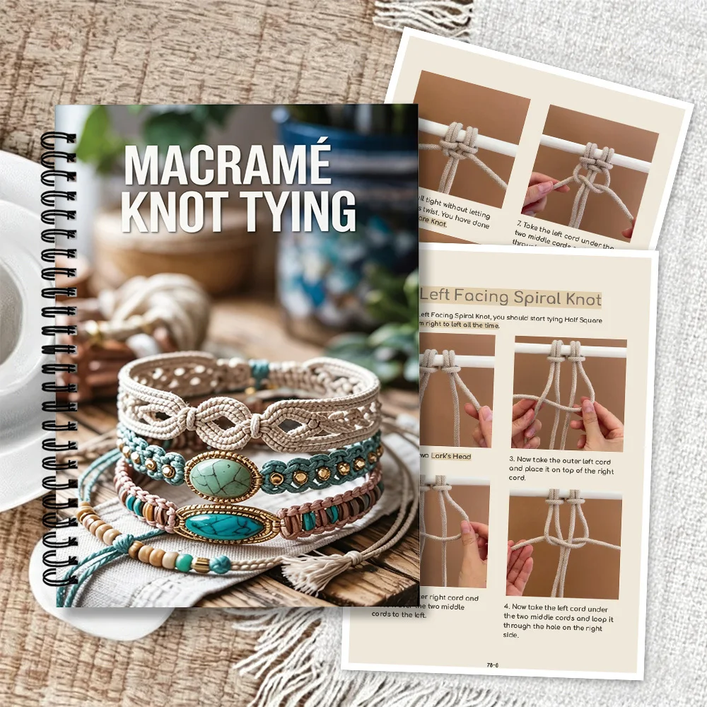 1Pc Boho Macrame Practice Book for New Learners DIY Tassel Weaving Beading Craft Notebook Handmade Jewelry Making Guide Workbook